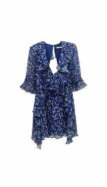 shirred long sleeve mini dress Floral Long Sleeve Frilly Shirred Mini Dress Black / L